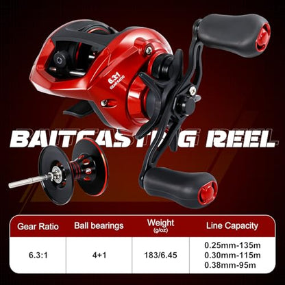 Sougayilang Baitcasting Fishing Reel, 8:1 High Speed Gear Ratio Super Smooth and Powerful Low Profile Baitcaster Reel with Maganic Brake System for Freshwater,Saltwater - color: Orange-Right Hand