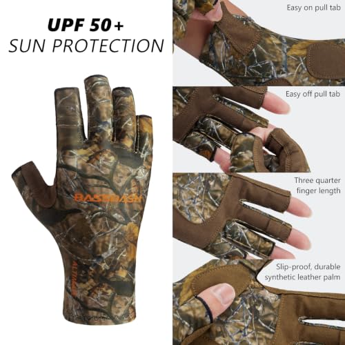 Bassdash ALTIMATE UPF 50+ Sun Protection Fingerless Fishing Gloves Men - color: Autumn Forest, size: Medium