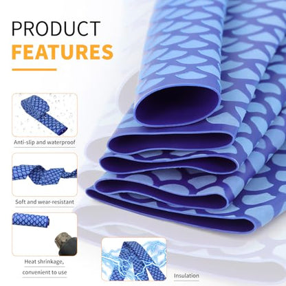 Heat Shrink Tubing, 3.28ft 2:1 Shrink Ratio Heat Shrink Tube for Fishing Rod Grips with Non Slip Waterproof, Fish Scale Pattern Heat-Shrink Tubing (1, Blue, Dia:28mm) - color: Blue, size: Dia:28mm