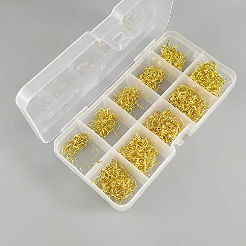 Small Fishing Hooks Set 10 Sizes 600pcs High Carbon Steel Fishing Hooks with a Plastic Box - color: 600pcs Gold Hook