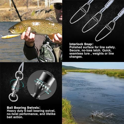 12/24pc Mono Leader Rigs - High Low Surf Fishing, Snaps, Swivels, Beads, 1/2 Arm for Bait, Lure, Hook, Salt/Freshwater
