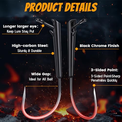 Seenelling 50 Pcs 3/0 Rig Fishing Hooks Weedless Rig Hooks High Carbon Steel Jig Heads for Saltwater Freshwater Bass, Trout, Catfish - size: 1/4 oz