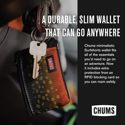 Chums Surfshorts Wallet - Lightweight Zippered Minimalist Wallet with Clear ID Window - Water Resistant with Key Ring (Realtree Edge Camo)