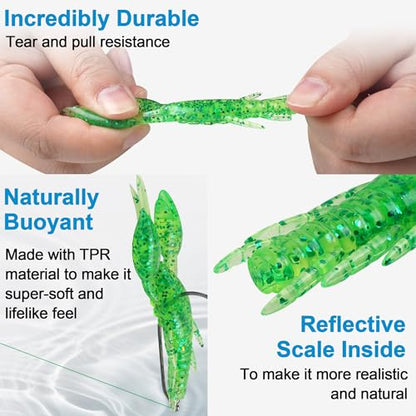 Crawfish Bait Soft Plastic Lures Set for Bass Fishing, 60pcs Silicone Craw Swimbaits with Twistlock Hooks Swivel Snaps Ned Rig Baits Kit for Trout Salmon Freshwater Saltwater