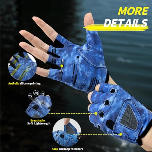 Stubby Fingerless Fishing Gloves Men - Lightweight Breathable Anti-Slip Kayak Gloves Women for Kayaking, Sailing,Paddling,Rowing - color: Camouflage blue, size: Large-X-Large