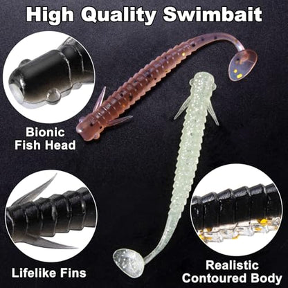 Dr.Fish 10 Pack Paddle Tail Swimbait 3'' Soft Plastic Fishing Lure Bass Fishing Freshwater Minnow Shad Bait Crappie Panfish Blugill - color: Black-gold_3''