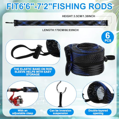 12 Pcs Fishing Rod Sleeves and Lure Wraps for Rods Poles,Green | 66.93 x 1.77 Inches Fishing Rod Socks, 5.91 Inches Fishing Lure Covers for Pole and Lure Protecting - color: Green