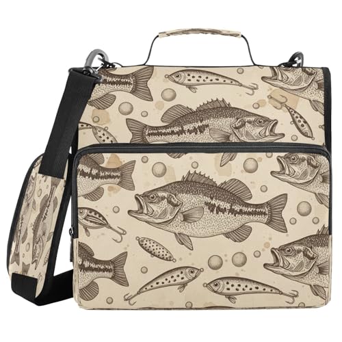 Vintage Fish Bass Lure Cool 3 Ring Zipper Binder with Strap 1.5 inch 500 Sheet Capacity File Folder Storage Organizer