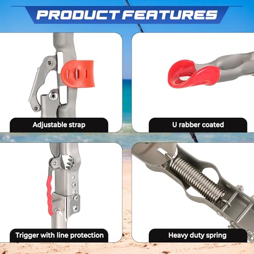 NATGAI 2 Pack Automatic Spring Fishing Rod Holders, Stainless Steel Auto Hook Setter Rod Stand with Ground Support, Folding Pole Bracket, Adjustable 360° Tip-Up Rod Rack for Bank Fishing