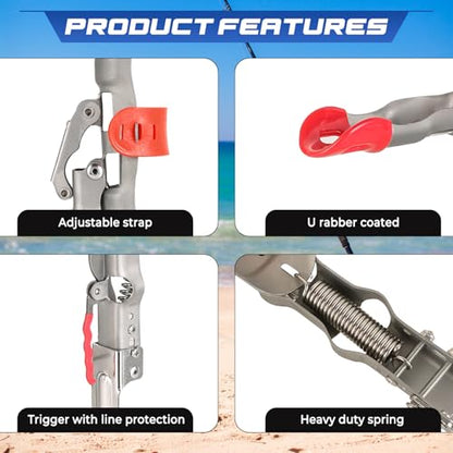 NATGAI 2 Pack Automatic Spring Fishing Rod Holders, Stainless Steel Auto Hook Setter Rod Stand with Ground Support, Folding Pole Bracket, Adjustable 360° Tip-Up Rod Rack for Bank Fishing