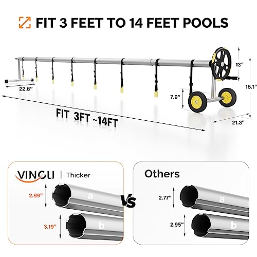 VINGLI Pool Cover Reel Set Solar Pool Cover Reel for Inground Swimming Pool, Aluminum Solar Swimming Inground Cover Blanket Reel (Upgrade) (14 FT) - size: 14 FT