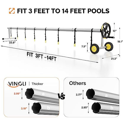 VINGLI Pool Cover Reel Set Solar Pool Cover Reel for Inground Swimming Pool, Aluminum Solar Swimming Inground Cover Blanket Reel (Upgrade) (14 FT) - size: 14 FT