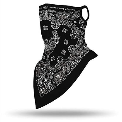 YAYOUREL Neck Gaiter Face Mask Bandanas for Men Women UV Face Scarf Cover Ear Loop Hole Facemask for Fishing Running Cycling - color: Black White White