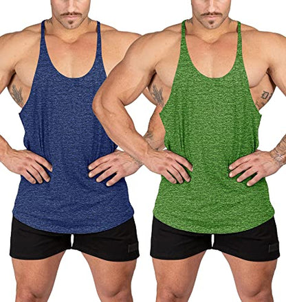 Stringer Bodybuilding Tank Tops Low Cut Off Gym Workout Training Stretch Polyester Quick Dry T Shirts - color: Green&blue, size: Small