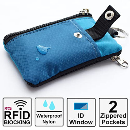 CHENSPRX Minimalist RFID Blocking Small Wallet with ID Window,WaterResistant Zip Id Case Wallet with Lanyard Keychain for Cards,Cash,Travel,Women,Men - color: ElectricBlue+SkyBlue