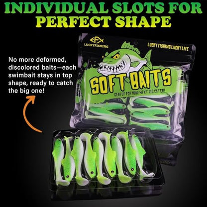 LUCKYFISHING Paddle Tail Swimbaits Soft Plastic Swimbaits Soft Baits for Bass Fishing Trout Crappie Walleye Freshwater Saltwater 10/16/20 PCS Soft Plastic Baits 4/3.5/3/2.5 Inch - color: Green, size: 4 inch-10pcs
