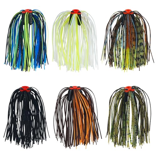 Silicone Spinnerbait Skirts with Tube Rattles - 50 Strands Replacement DIY Buzzbait Squid Jig Spoon Bass Spinner Baits Skirts Fly Tying Materials - color: 6 bundles