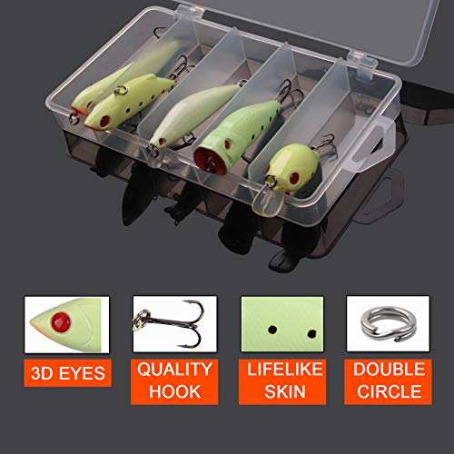 Glow Fishing Lures Bait Kit Luminous VIB Popper Crank Minnow Pencil Hard Bait with Treble Hook Night Fishing Bait Tackle Box