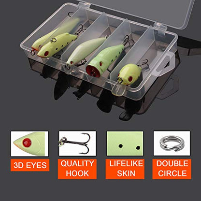 Glow Fishing Lures Bait Kit Luminous VIB Popper Crank Minnow Pencil Hard Bait with Treble Hook Night Fishing Bait Tackle Box