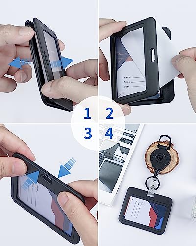 Uniclife 3 Pack ID Badge Holder with Double-Sided Windows Horizontal Hard Plastic Case Black Card Protector Pouch for Office School ID Credit Cards Proximity Key Cards Driver’s Licenses and Passes | Hard plastic horizontal holder with double-sided clear w