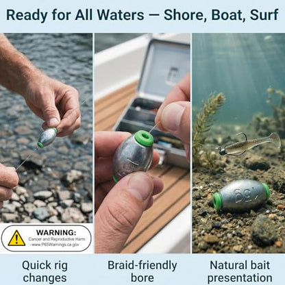 5size 36pcs/52pcs Egg Weights Kit – Slip Sinkers Assortment 1/8oz–1oz, Options, Fishing Weights Smooth Plastic‑Lined Large Bore, Partitioned Tackle Box, Fishing Weights for Shore & Boat - size: 36 Pack – 1/8oz to 1oz