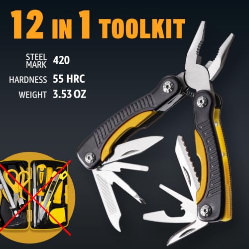 Mini Multitool Knife 12 in 1 Small Pocket Multi Tool with Knife and Pliers - Best Small Multi Purpose All in One Utility for Men & Women - Best Gear Accessory for EDC Work Camping Hiking 2229