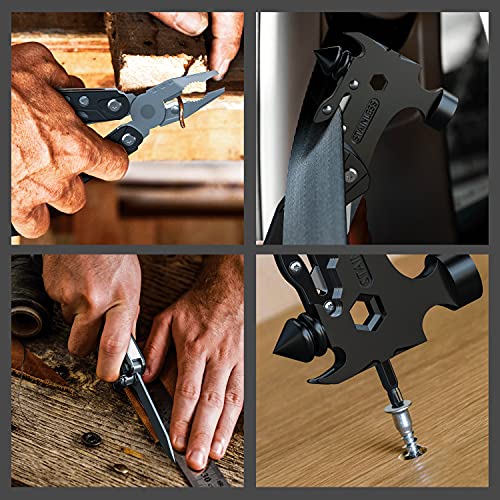 Rush Deer Camping Essentials Multitool,16 in 1 Multi Tool Survival Gear with Hammer, Pliers, Knife, Screwdrivers, Bottle Opener & Car Safety Hammer, for Camping, Hiking, Gift for Dad Him - style: Upgraded Version