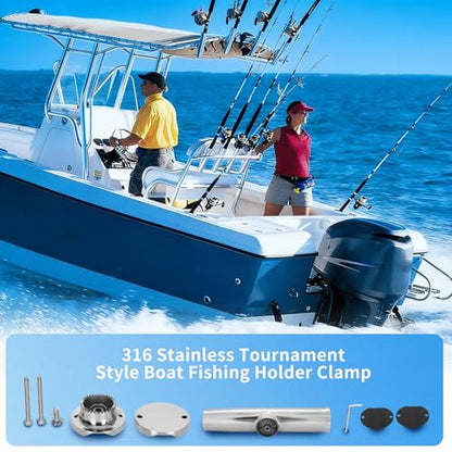 2 Pack Rod Holders for Fishing Boat, Stainless Steel Clamp On Rod Holders for Boat - Clamp-on 1 1/4" to 2" Rails, Pontoon Rod Holder Side Mount Tournament Style - Fishing Gifts for Men