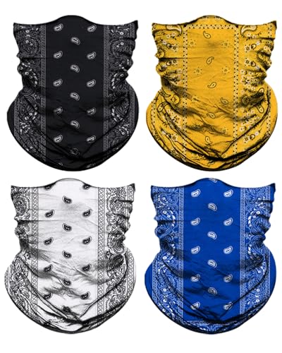 4Pack Neck Gaiter for Men Women Face Cover Mask Head Wrap Balaclava Headwear Bandana Headband Magic Scarf - color: A-color Paisley2