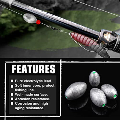 AMYSPORTS Egg Lead Fishing Weights Kit Drop Bass Weights Sinker Tackle Saltwater Casting Fishing Sinkers Set Oval Freshwater - size: Size2 (1/8oz.) 20 pcs