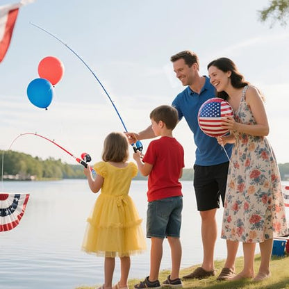 Kids Fishing Pole, Portable Telescopic Kids Fishing Poles for Boys Girls Youth, Fishing Rod and Reel Combo - color: Flag red