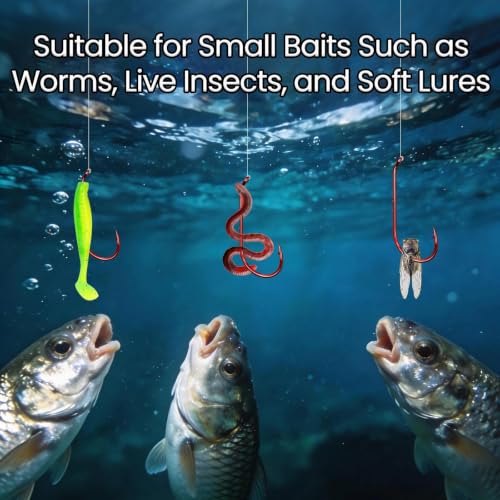 FishTrip 100pcs Baitholder Fishing Hooks, Double Barbed Long Shank Offset Bait Holder Fish Hook for Fishing Rigs Freshwater Saltwater Red #8-6/0 - size: 4#_100pcs