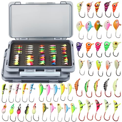 Ice Fishing Jigs Kit 100pcs Lures Bait Icefishing Set Crappie Jig Hooks Gear Accessories for Walleye Panfish with Tackle Box Gifts for Men - color: 100pcs ice fishing jigs with two lure boxes