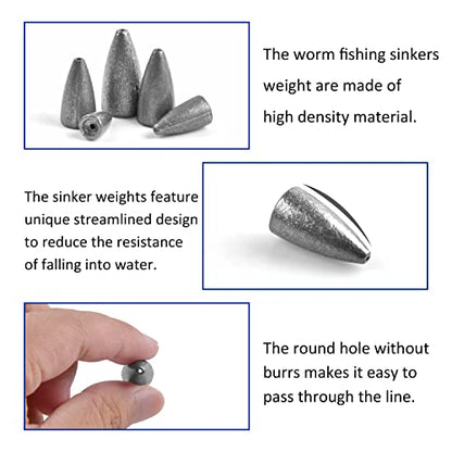 Bullet Sinkers Fishing Weights Lead Worm Weights Bass Fishing Sinkers for Freshwater Saltwater Texas Carolina Rig - style: 1/4oz-50pcs