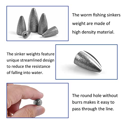 Bullet Sinkers Fishing Weights Lead Worm Weights Bass Fishing Sinkers for Freshwater Saltwater Texas Carolina Rig - style: 3/16oz-50pcs