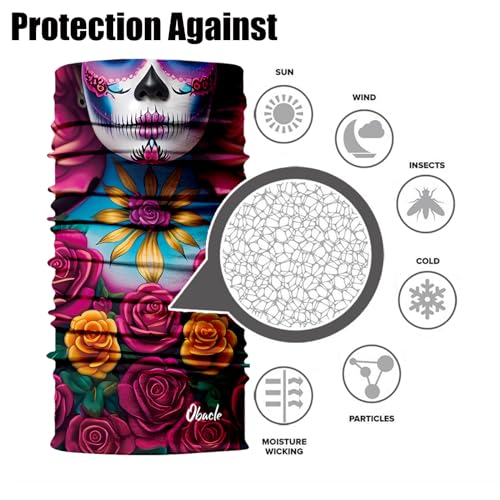 Obacle Skull Face Mask for Women Dust Wind Sun Protection Rave Festival Riding - color: Women Pink Flower Face Black Nose