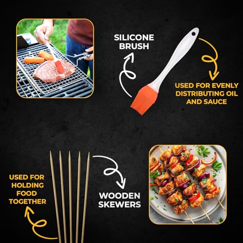 UPGRILLZ Fish Grill Baskets for Outdoor Grill Vegetables, Fish Grilling rack for Grill, BBQ Grilling Basket, Stainless steel Grill Basket for Veggies, shrimp Includes 50 skewers, Silicon Brush, and Carry Bag