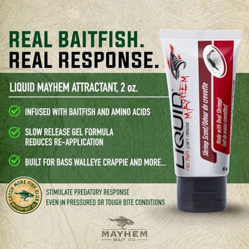 Liquid Mayhem Shrimp Fish Attractant Gel 60 ml / 2 oz · 60 Uses – Real Anchovy Bait & Aminos | UV-Enhanced Long-Lasting Gel – All Lure Types - size: 1-Pack