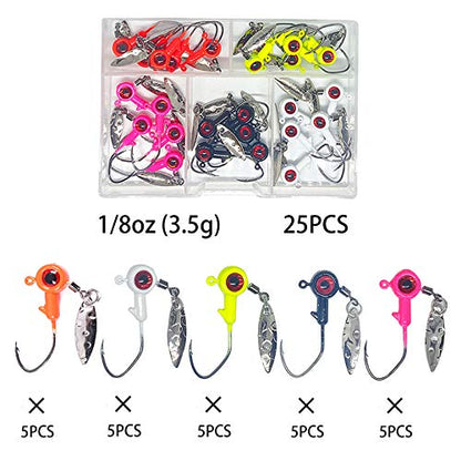 1/8 oz Jig Heads Freshwater Fishing Lures Jig Head with Eye Ball 25PCS Painted Hooks Fishing Jigs for Bass/Crappie - color: 1/8 oz crappie jigs