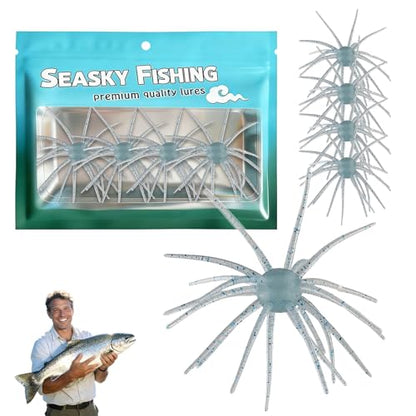 4Pcs Dice Bait, Floating TPR Swimbait with Reflective Stars,Tentacle Creature Lure, Sea Urchin Style Soft Plastic Baits, for Bass Fishing Drop Shot, Wacky Rig/Neko Rig and Finesse, Slow Sinking - color: Sea Blue(L), size: 11cm/4.33inch