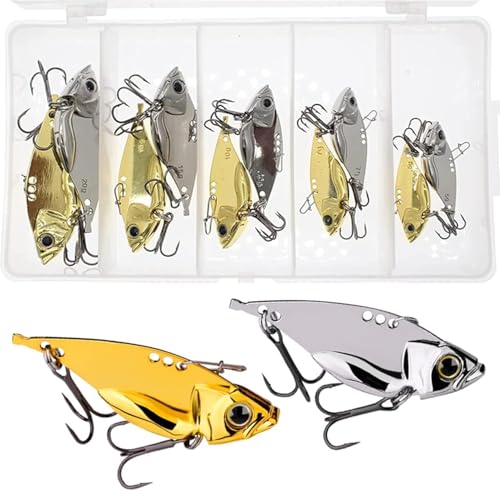 5PCS/10PCS Fishing Lures, Metal VIB Hard Blade Baits, Spinner Spoon Metal Fishing Spoon Crankbaits Swimbaits for Trout Walleye Crappie - color: A-10PCS