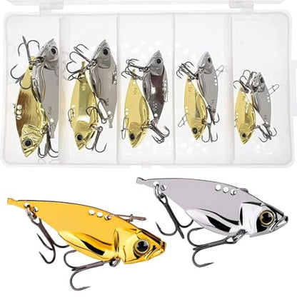 5PCS/10PCS Fishing Lures, Metal VIB Hard Blade Baits, Spinner Spoon Metal Fishing Spoon Crankbaits Swimbaits for Trout Walleye Crappie - color: A-10PCS