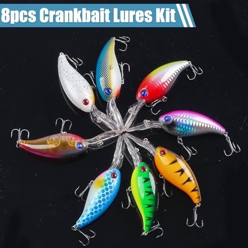 Fishing Lures Hard Bait Minnow Swimbait Crankbait Jerkbait Lure with Treble Hooks 3D Eyes Freshwater Saltwater Fishing Lures for Bass Trout Walleye Pike Catfish - color: A-8pcs-4in/0.45oz