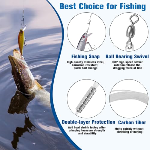 Fluorocarbon Fishing Leaders, 24pcs Invisible Wire Leader Line with Swivels Snap Fluorocarbon Fishing Line Leader Connects Lures Bait or Hooks for Saltwater Freshwater 20lb-50lb - size: 40LB-12''