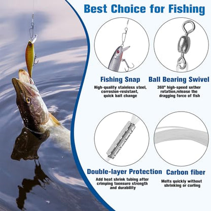 Fluorocarbon Fishing Leaders, 24pcs Invisible Wire Leader Line with Swivels Snap Fluorocarbon Fishing Line Leader Connects Lures Bait or Hooks for Saltwater Freshwater 20lb-50lb - size: 50LB-18''