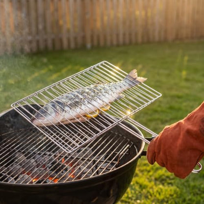 ibasenice Portable Fish Grill Basket Stainless Steel Outdoor Bbq Rack with Heat-Resistant Handle for Camping Grilling Fish Vegetables and Shrimp 16.33X16.14X0.39In