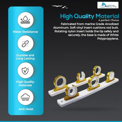 MARINE CITY 3-Rod Reel Fishing Rod Storage Hanger Rack with White Poly Board – Aluminum Gold Powder Coating, Ideal for Marines, Boats, Vans, and Cars (Pack of 1) - color: 3 Rod (Aluminum, Gold)
