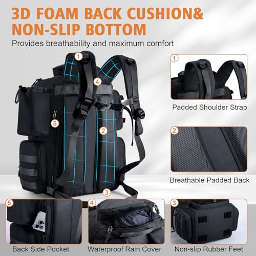 Goture Fishing Backpack with 4 Tackle Boxes,58L 900D Water-Resistant Tackle Backpack with Cooler,Rod Holders,8 Lure Pockets, Detachable Crossbody Bag,Gear Storage Large Fishing Bag for Camping Hiking - color: D1:black With 4 Tackle Boxes