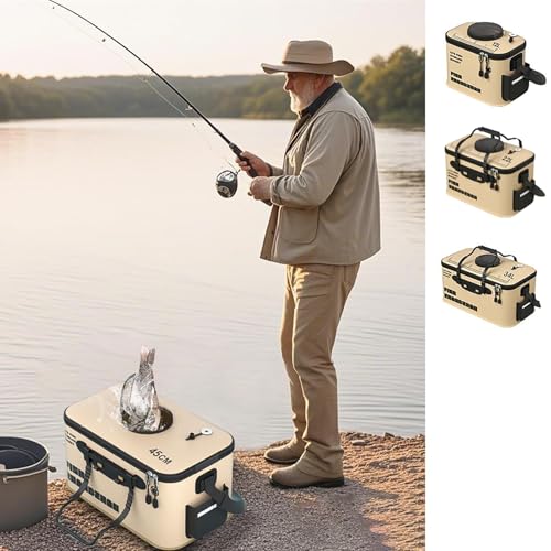 Collapsible Fishing Bucket 12L/22L/34L - Live Bait Container and Portable Bucket with Inflatable Hole, Collapsible Fish Transport Box for Camping, Fishing and Traveling (30CM-12L) - size: 30CM-12L