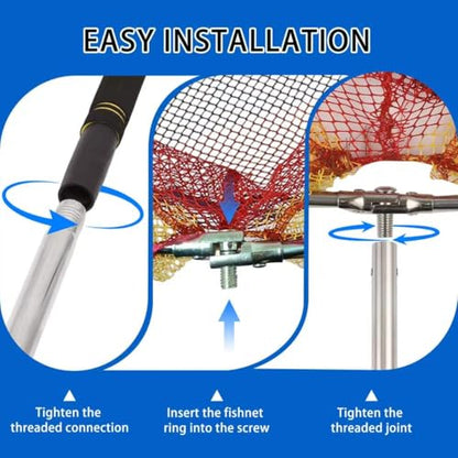 Fish Net, 44-77” Fishing Net Foldable Designed for Catching Trout Netting Fish Shrimp Along Riverbanks and Lakeshores